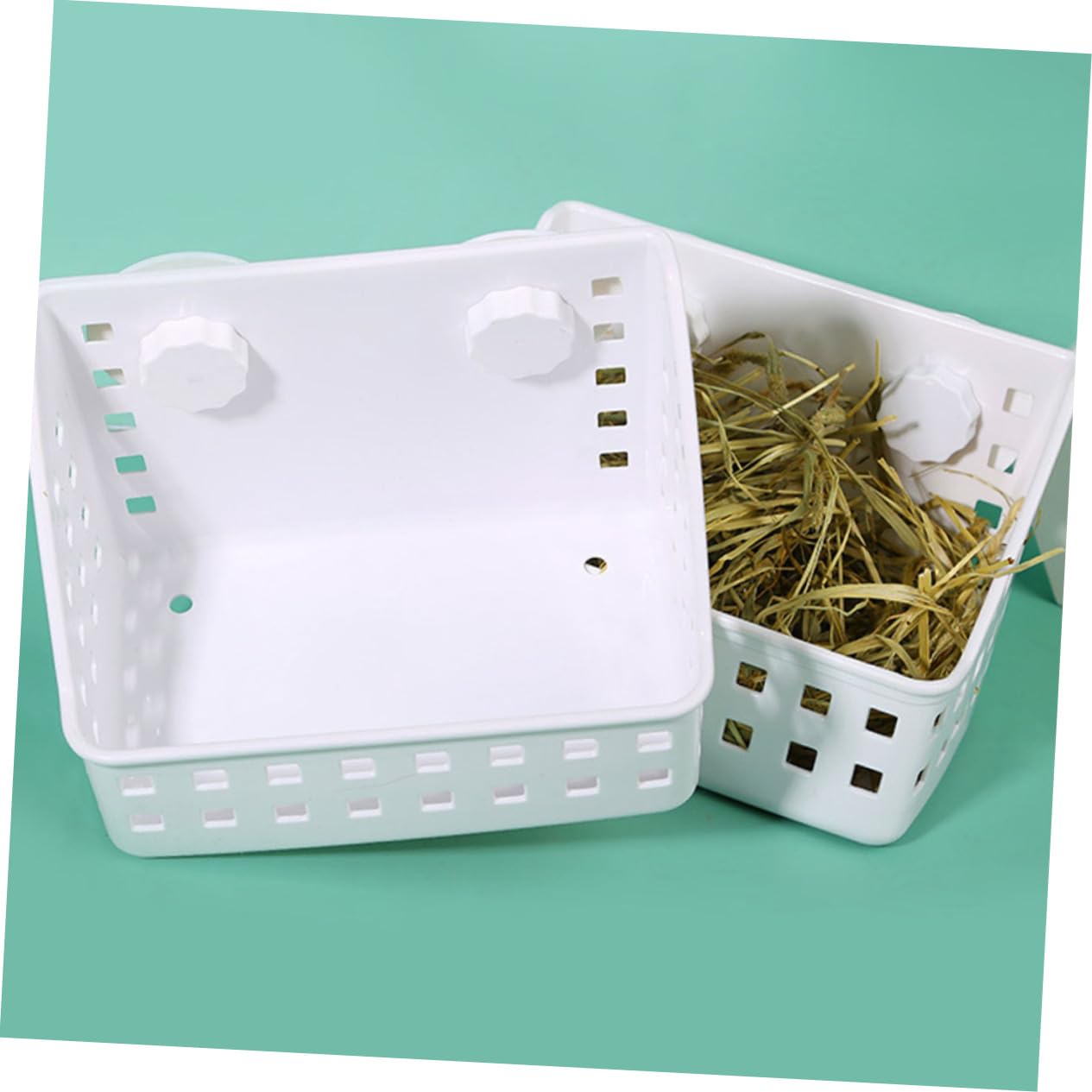 Râtelier à Foin pour Lapin à Fixation par Ventouse, 2 Pièces | Lapin et Cochon D’inde, Plastique Blanc, Installation Facile, Usage en Cage