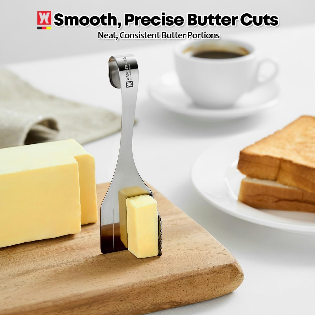 WAGENSTEIGER SUS304 Stainless Steel Butter Knife with Built-In Cutter & Spreader, Cheese Slicer, Hanging Hook, Multifunction Kitchen Tool, 155 × 40 mm (6.1 × 1.57 in)