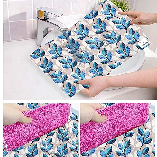Image of Polyester 3-Layered Fridge Top Cover /Refrigerator Cover with Utility Pockets and Set of 4 Pc Fridge Mats (Color- Leaf Blue, Size-39x21 Inches)