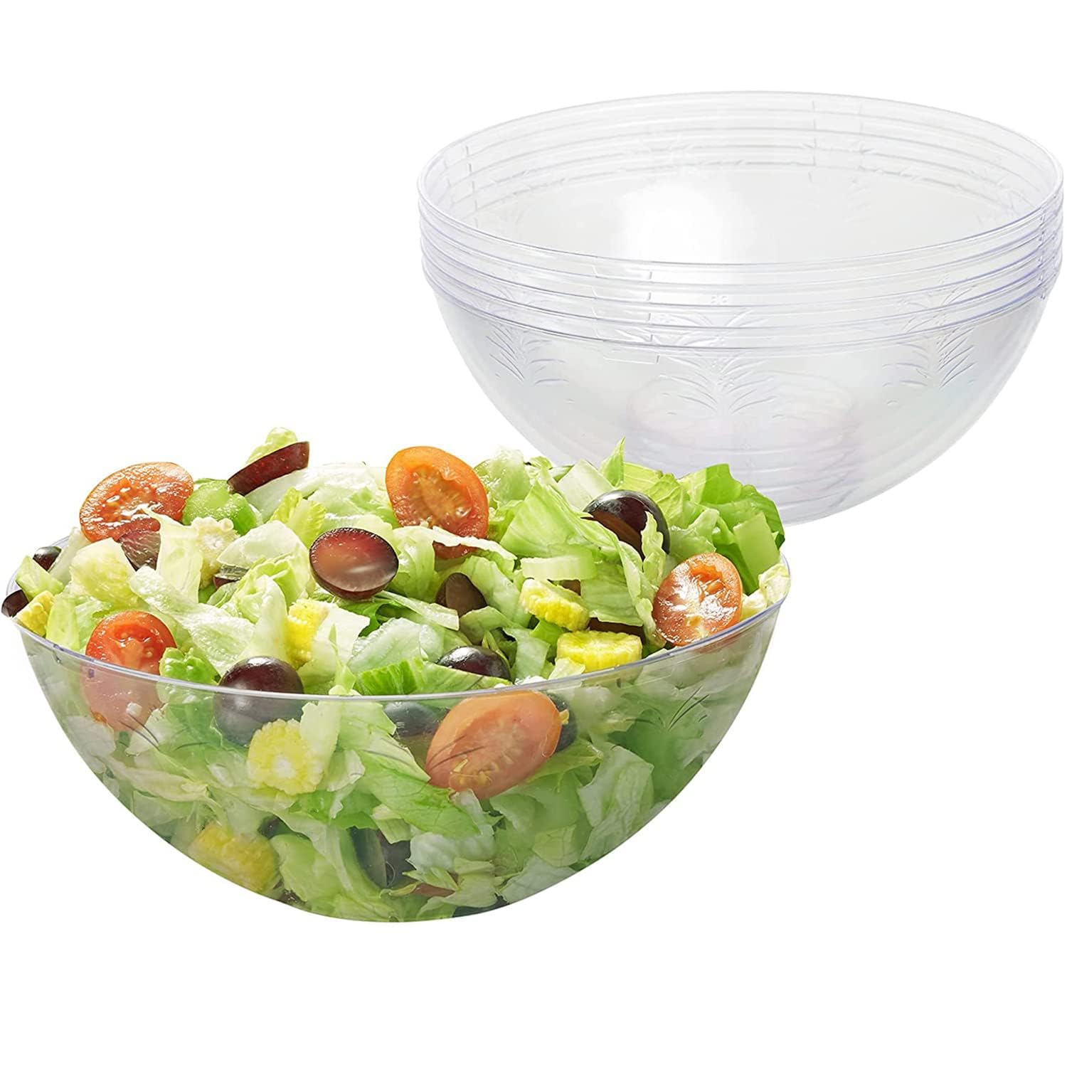 MATANA 50 Clear Hard Plastic Serving Bowls, 1500ml - Sturdy & Reusable - Ideal for Salad, Snacks & Crisps - Parties, Picnic, Birthdays, BBQ & More