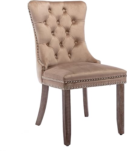 Miniatura 163 de Aoowow Juego de 2 sillas de comedor tapizadas de terciopelo, sillas laterales sin brazos con respaldo de ala, botones y patas de madera maciza para
