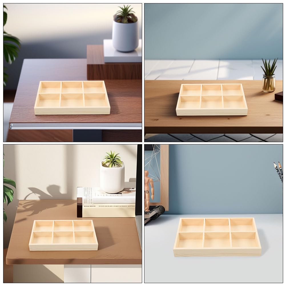 Cabilock Caja Organizadora De Madera Con Compartimentos Divididos 9 Secciones Bandeja De Almacenamiento Multifuncional Para Escritorio Materiales De Arte Crayones Oficina Y Hogar