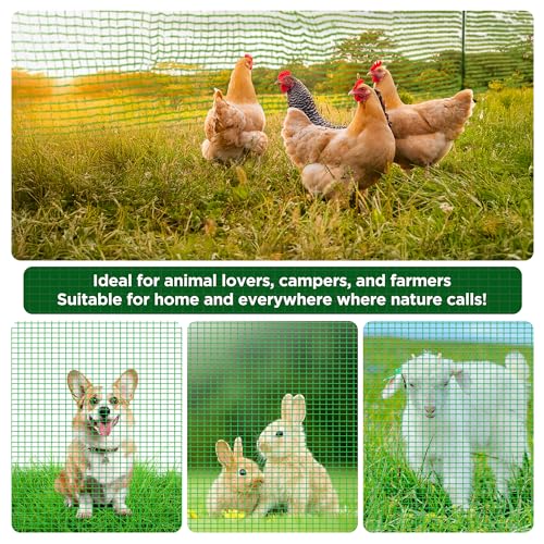 Image of Temporary Fence with Posts,4'x50' Safety Barrier for Dog Snow Plastic Mesh Fencing with Fiberglass Stake Windbreak Rope,Movable Fencing Roll for Garden Backyard Outdoor Animal Protect