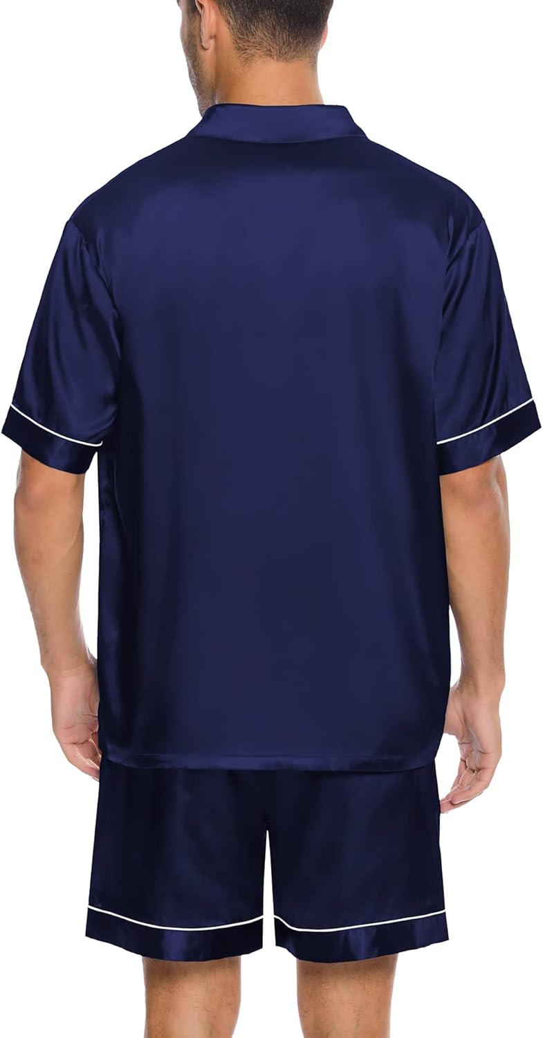SWOMOG Men Silk Satin Pajamas Short Sleeve Pjs Set Button Down Sleepwear Soft Lounge Set Nightwear with Pockets - Image 7