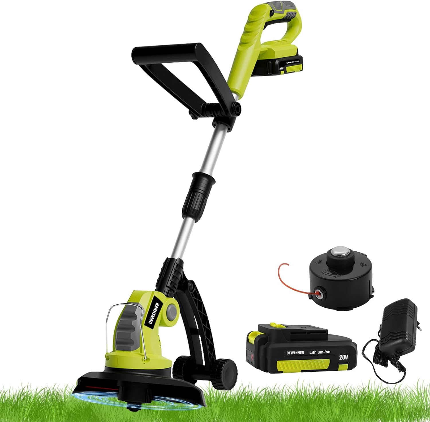 DEWINNER 20V Cordless Grass Trimmer, Garden Strimmers with Cutter Line, 230mm Cutting Swath, Adjustable Handle, 2000mAh Battery and Charger Included, String Trimmer for Garden & Lawn Trimming DEWINNER 20V Cordless Grass Trimmer, Garden Strimmers with Cutter Line, 230mm Cutting Swath, Adjustable Handle, 2000mAh Battery and Charger Included, String Trimmer for Garden & Lawn Trimming