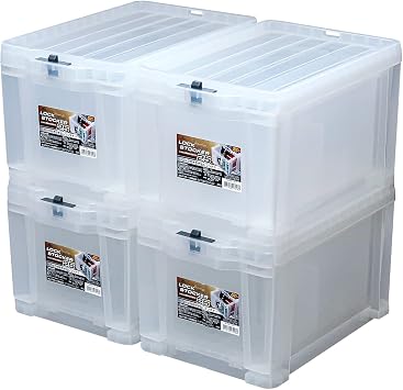 JEJ Astage Storage Box, Lock Stocker #25, Clear, Width 11.4 x Depth 16.5 x Height 10.2 inches 29 x 42 x 26 cm, Set of 4, Made in Japan, Stackable Storage Case for Accessories