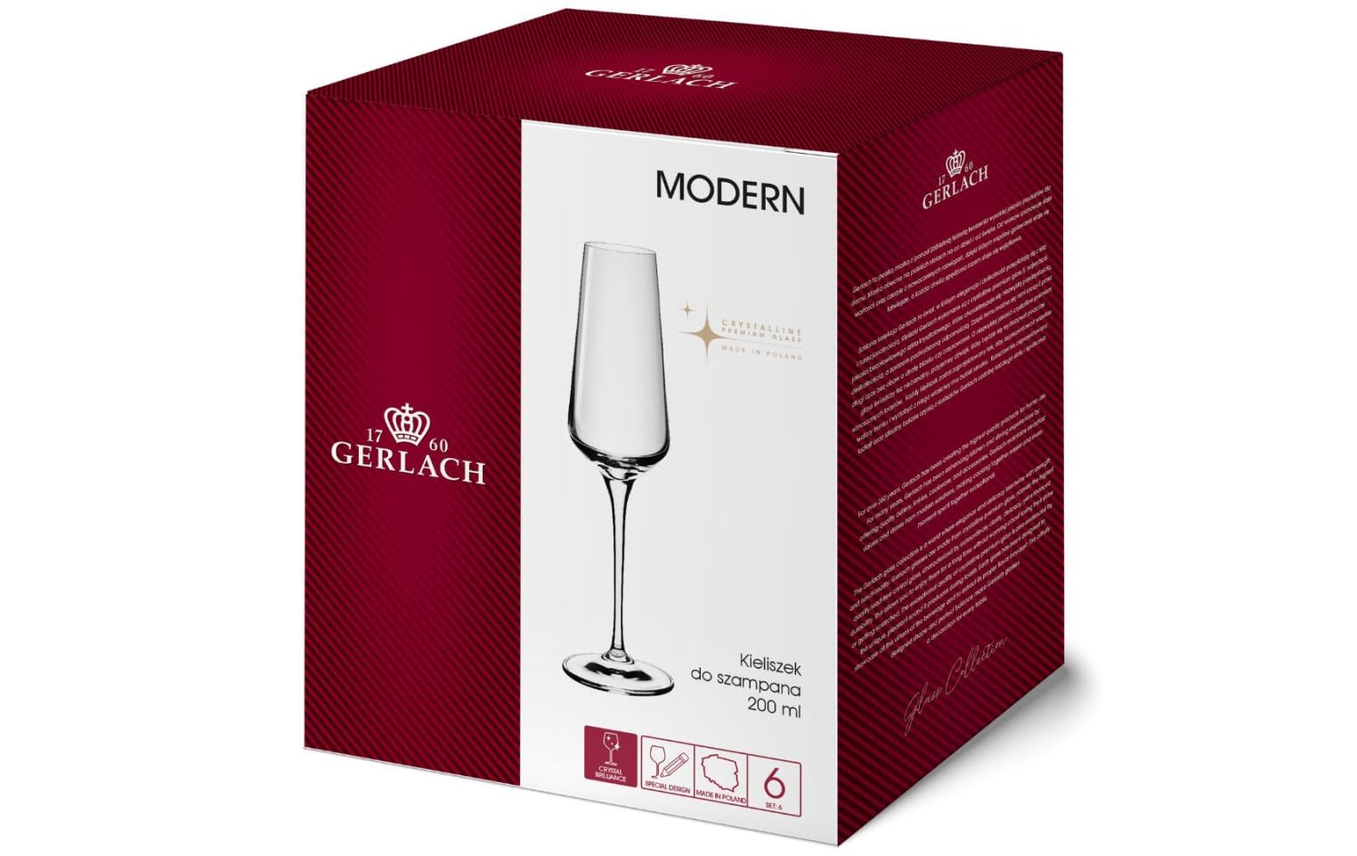 Gerlach 1760 Bicchieri da spumante, 6 pezzi, 200 ml, lavabili in lavastoviglie, moderni