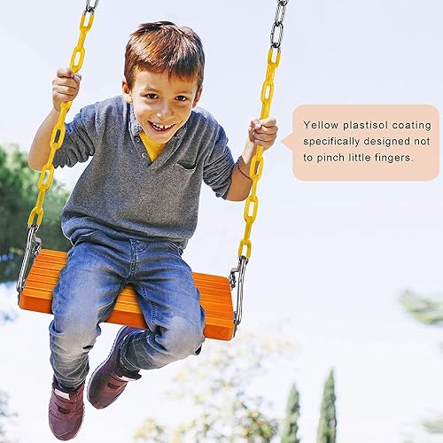 Miniatura 9 de SELEWARE Columpio de madera colgante, asiento de columpio de 17.5 x 8.2 pulgadas con cadena y 2 mosquetones, columpio de árbol de madera para