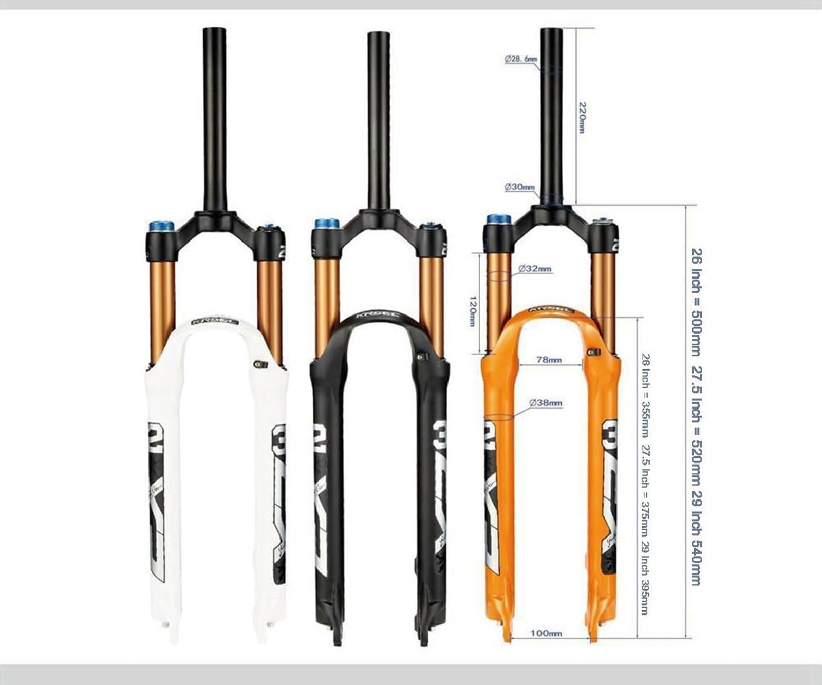 Fourche Avant Ultra-légère pour VTT, débattement de 120 mm, Pivot Droit sans Filetage de 28,6 mm, Blocage Rapide, axe traversant 9 x 100 mm.