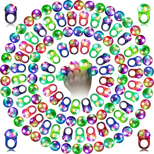Sosation 100 Pcs Halloween Light up Ring LED Flashing Ring Halloween Party Favors Glow in The Dark Bumpy Jelly Finger Light up Blinking for Kids Carnival Party Supplies(Multicolor)