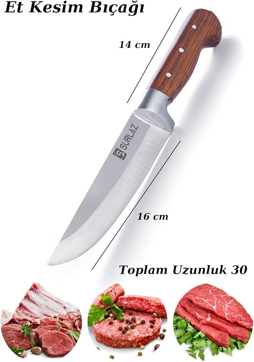 SürLaz Handmade Butcher Sacrifice Series Knife Set Meat Vegetable Swimming Stripping Knife Kitchen Sürmene Knife 4-piece