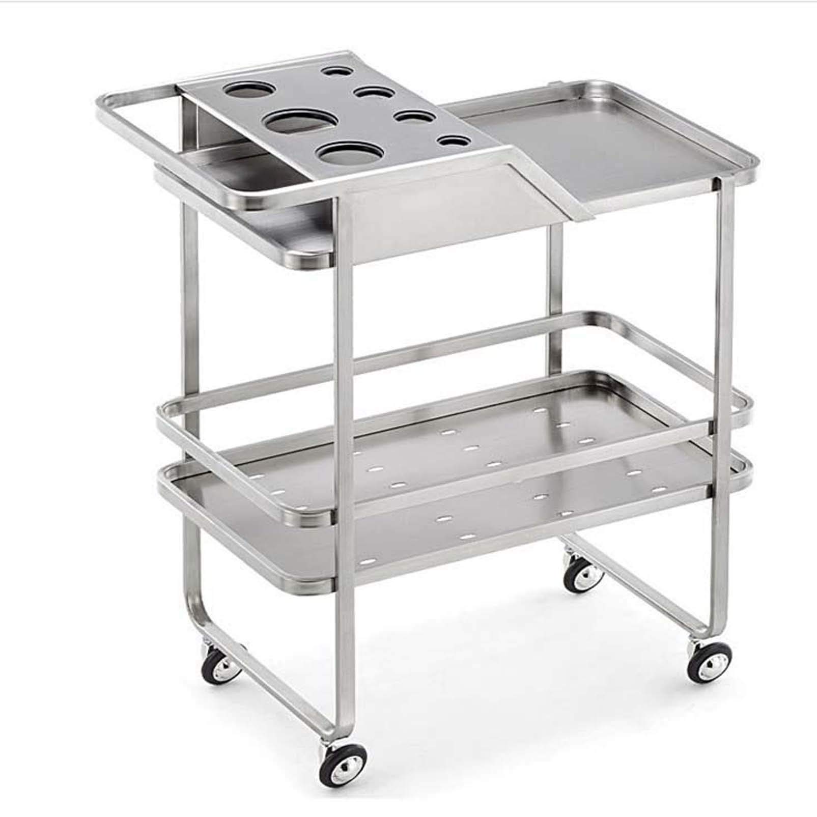 Trolley de salon de coiffure en acier inoxydable à 2 niveaux