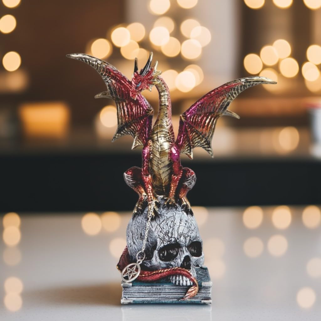 Statuette dragon rouge et crâne de collection ICE ARMOR 23,5 cm