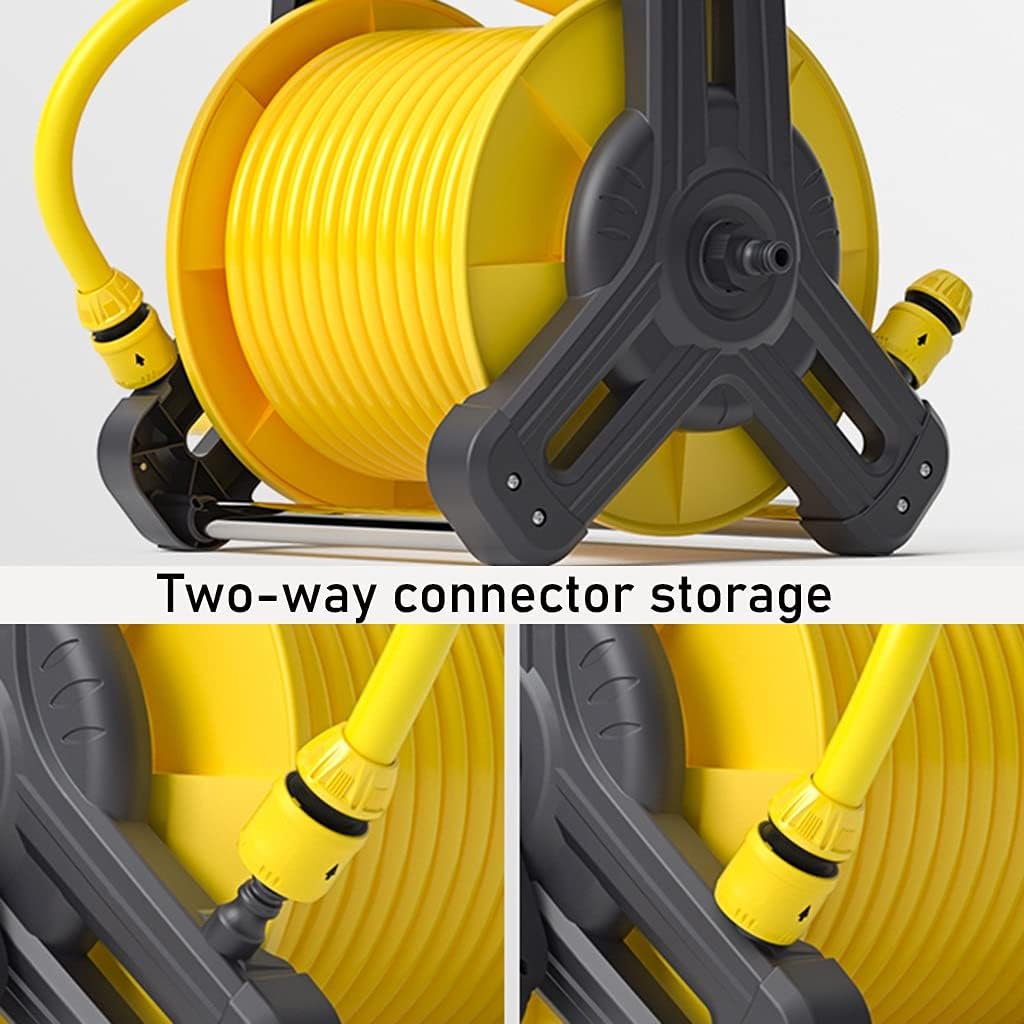 Garden Hose Reel Cart with Hose,Outdoor Portable Car Wash High-Pressure Water Gun Hose Storage Rack, Garden Hose Reel Car, Household Storage Tools (Color : Yellow, Size : +DN15 25m Pipe)