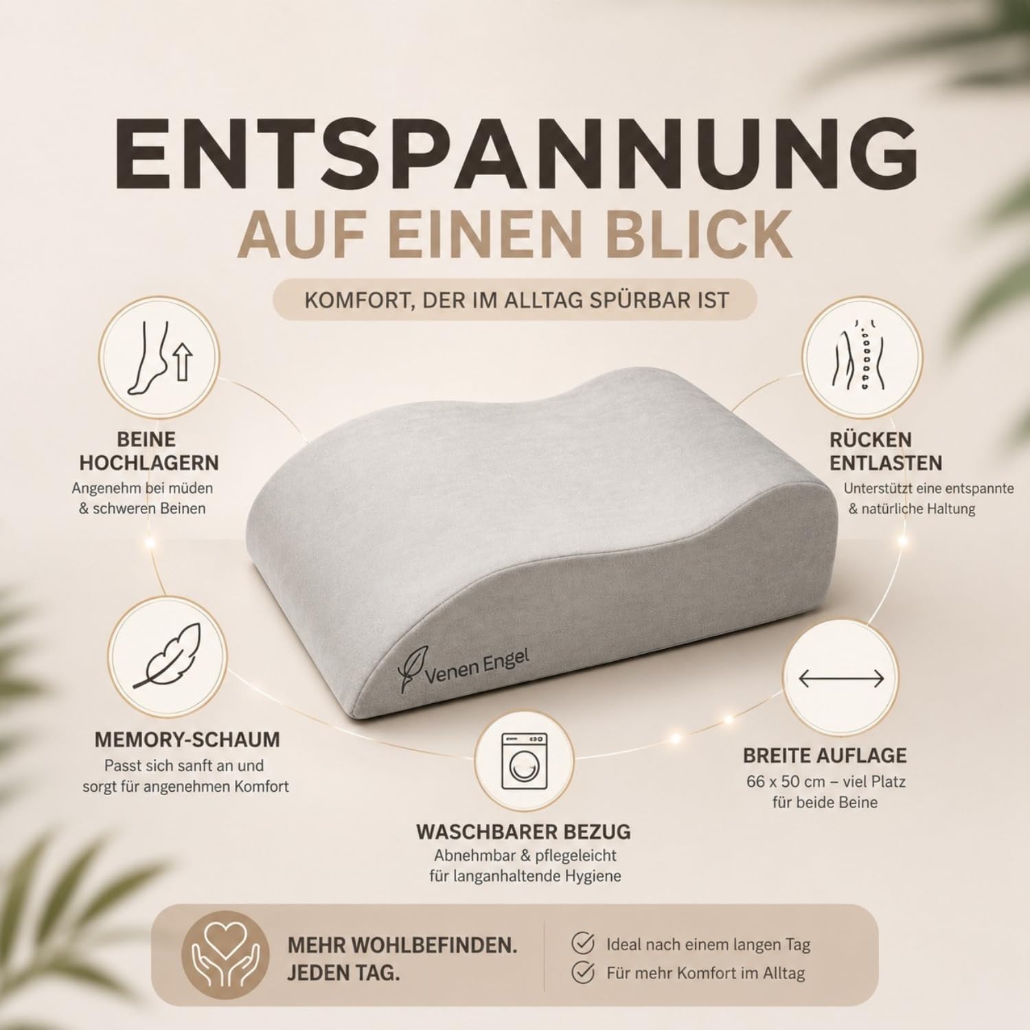 Venen Engel Venen Comfort Kissen zum Beine hochlagern | Stützkissen für Beine & Knie | Made in Germany | Beinkissen | Keilkissen | Beinhochlagerungskissen