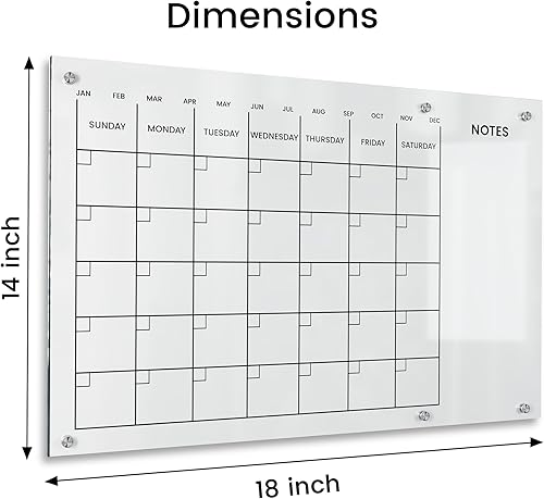 Miniatura 9 de "Elegancia y eficiencia calendario de pared acrílico reutilizable para el hogar y la oficina". Calendario mensual y semanal (23 x 16 pulgadas)