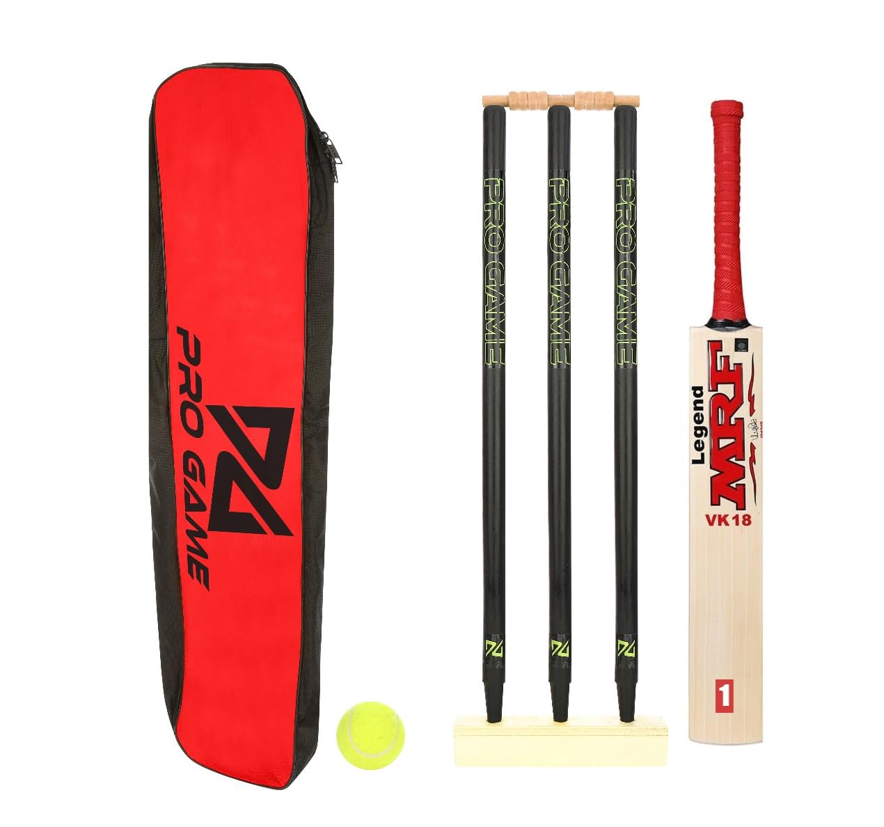 Pro Game MRF Cricket Kit- 1 Bat 3 Wickets 2 Bails 1 Base 1 Ball & 1 Kit Bag (Size 1 for 3-5Yr) (B0CH4SZ1GT) Amazon Price History, Amazon Price Tracker