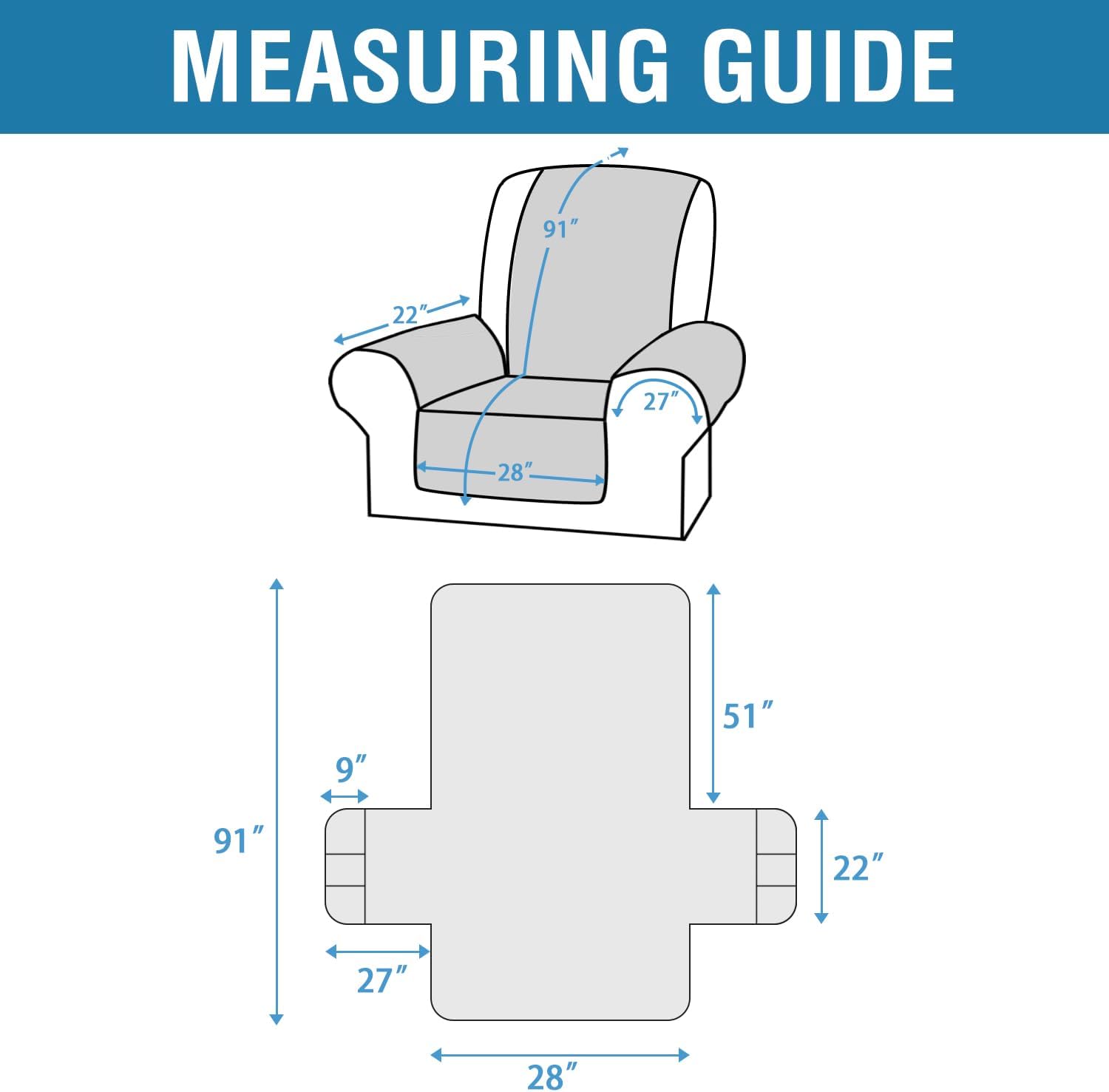H.VERSAILTEX 100% Waterproof Recliner Chair Covers 1-Piece Reversible Recliner Covers for Large Recliner with Elastic Straps Sitting Width Up to 28" (Oversized Recliner, Grey/Beige)