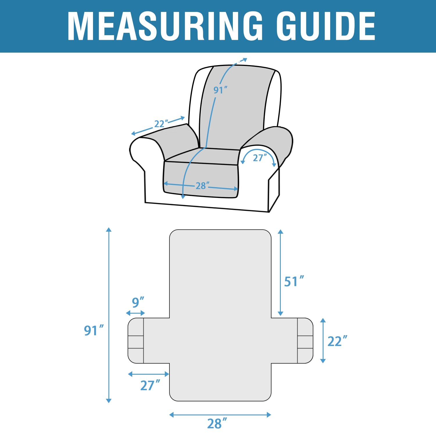H.VERSAILTEX 100% Waterproof Oversized Recliner Cover 1-Piece Reversible Recliner Covers for Large Recliner with Elastic Straps Sitting Width Up to 28