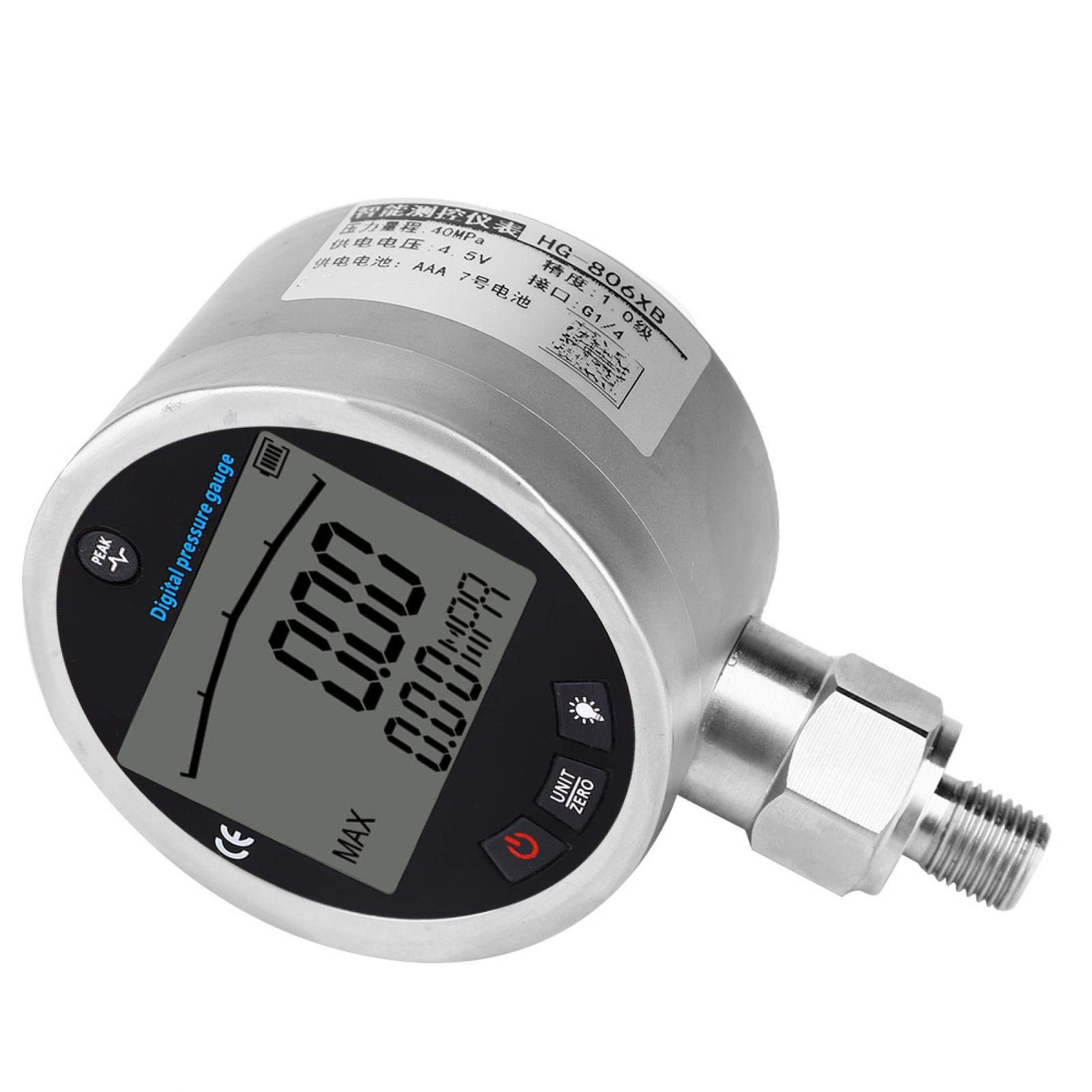 Manometro in Acciaio - Manometro Idraulico Digitale 0-400BAR / 0-40Mpa / 0-5800PSI, Misuratore di Pressione del Tester di Pressione Dell'aria Digitale con Display LCD con Connettore G1/4
