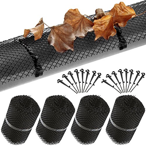 MONZANA® 4x Grillage de protection gouttière 24m 64 clips fixation se découpe résistant intempéries protège-gouttière grille anti-feuilles noir