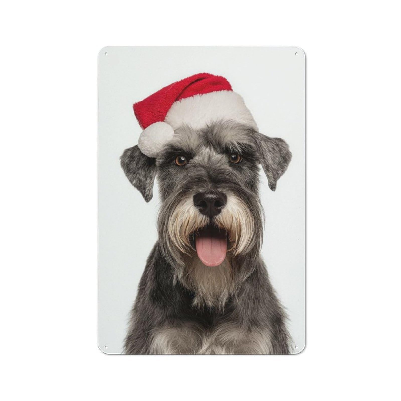 Junmoney Standard Schnauzer With Santa Hat Tin Wall Plaque 30X20cm With For Living Room Or Hallway, For Garage, Workshop And Man Cave Decoration