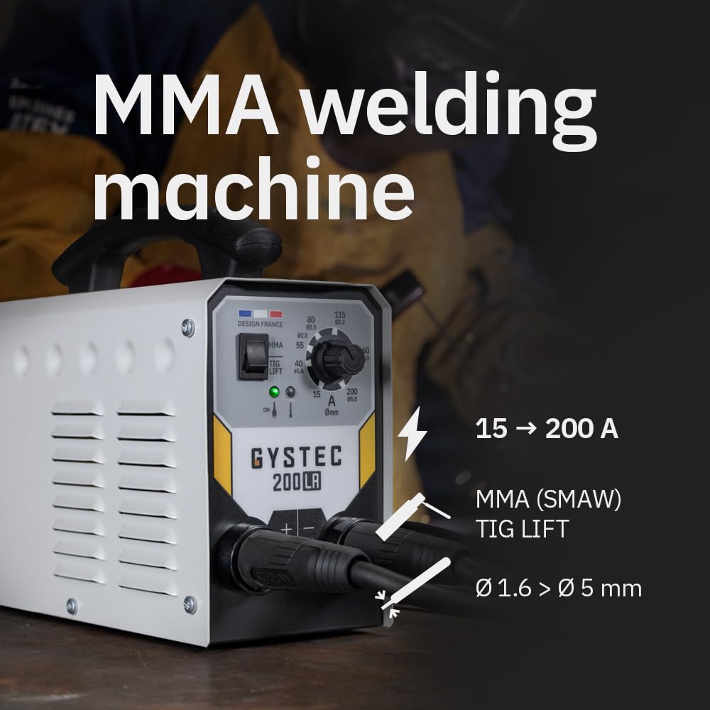 GYS, GYSTEC 200 LA, Poste à Souder à l'Électrode Enrobée 200A Monophasé 230V (MMA), TIG DC Lift, Arc Force, Antisticking, Hot Start, Avec Valise, Porte-électrode, Câble de Masse