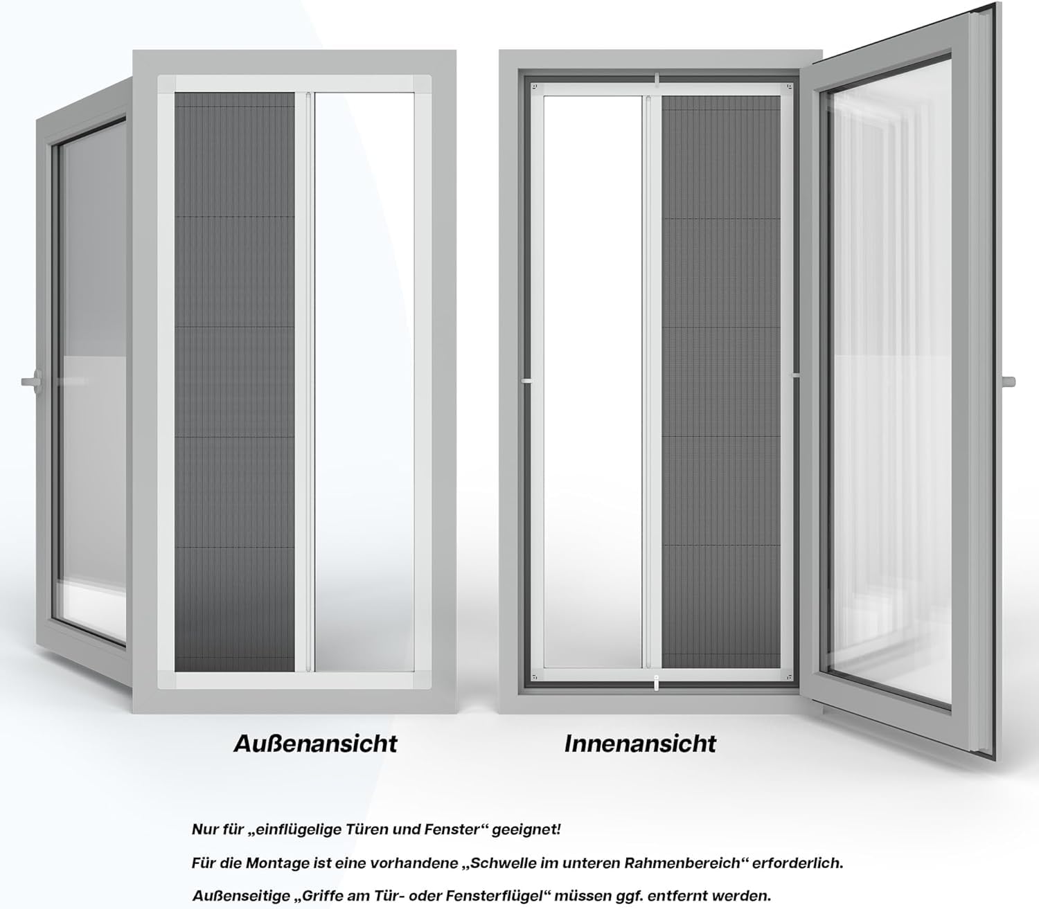Fliegengitter Fenster nach Maß als Plissee ohne Bohren für Rahmen aller Fenstergrößen, Maßanfertigung mit Klicksystem, Befestigung durch Klemmen, wetterfestes Fiberglasgewebe, hochwertige Aluprofile
