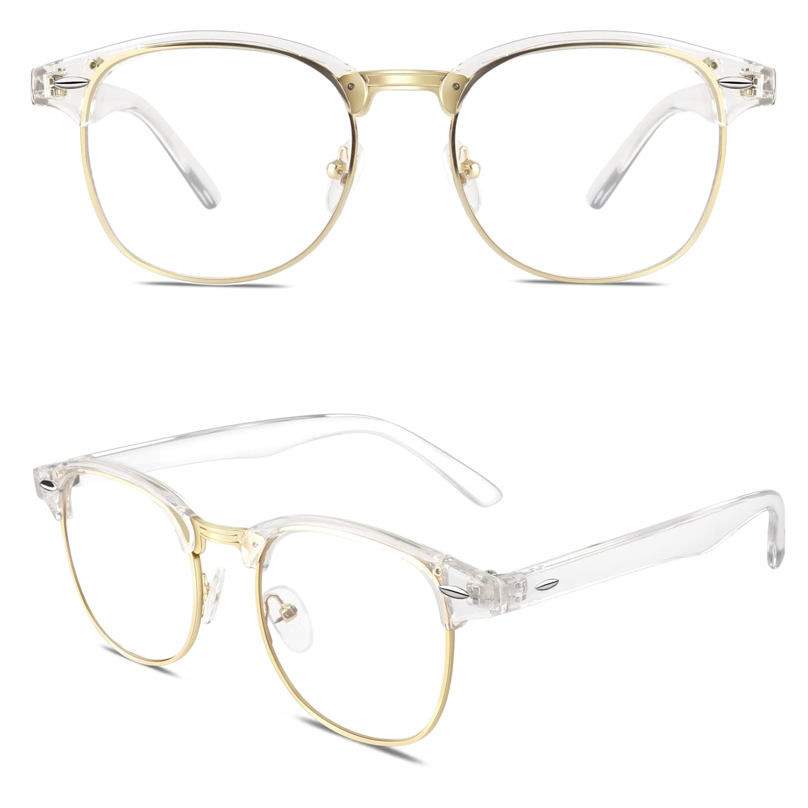 Happy Store CN56 Vintage Inspired Classic Horn Rimmed Half Frame Nerd UV400 Clear Lens Glasses