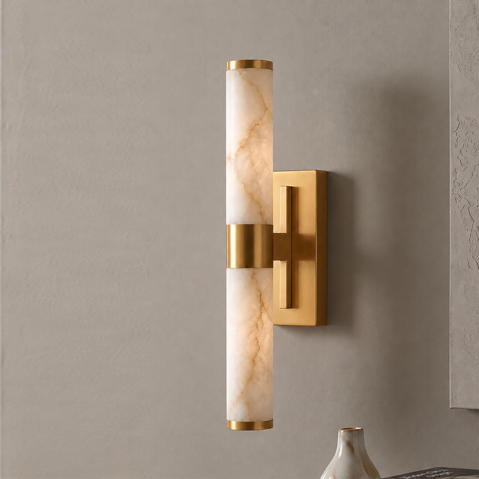 Photo 1 of 20" Alabaster Wall Sconce,Guwikou Natural Marble Wall Light with LED -1 pcs