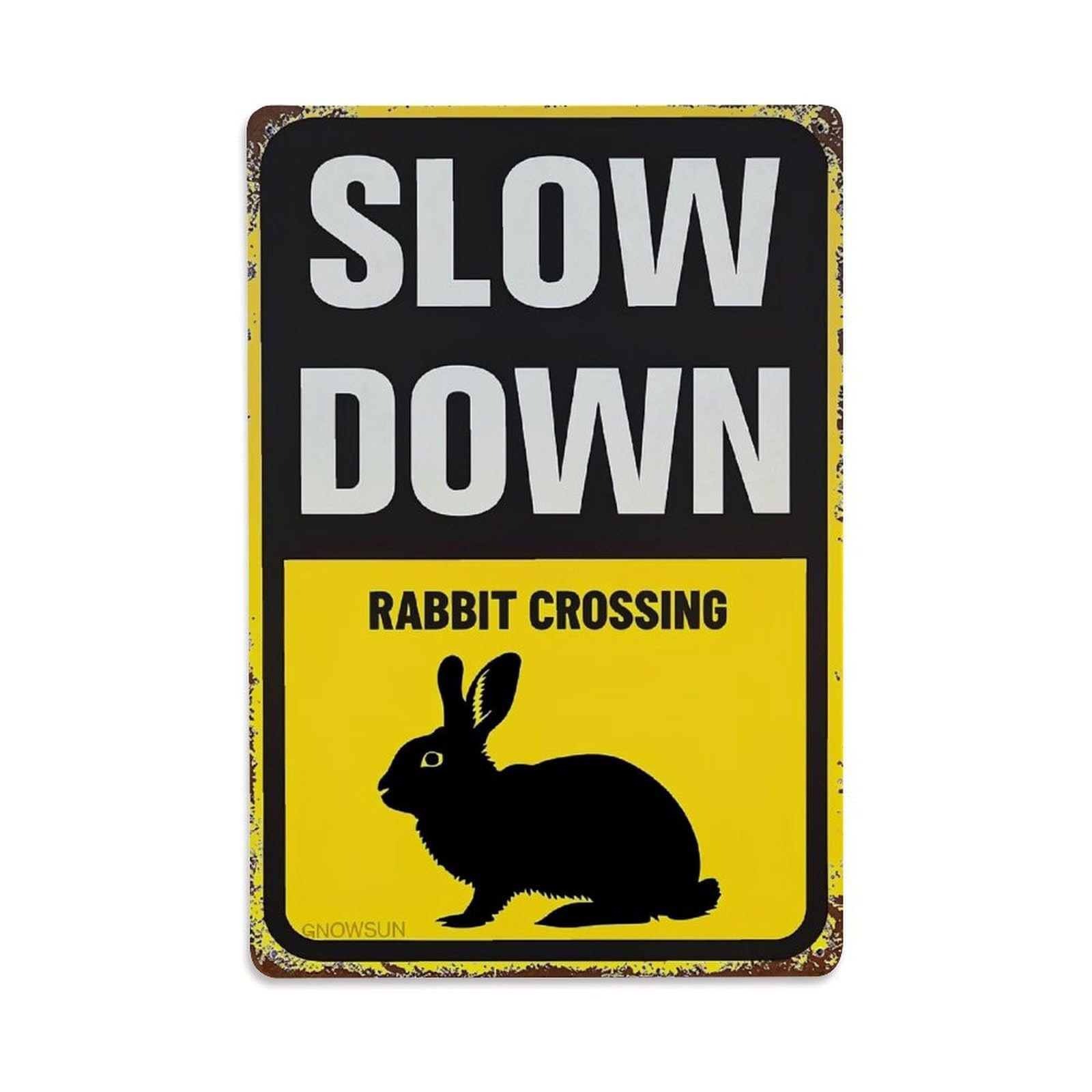 Jdyaojiesheng Vintage Slow Down Rabbit Crossing Sign Tin Sign Retro Metal Wall Decor Metal Poster, Home Bar Garage Farmhouse Cafe Wall Art Decoration 8X12inches