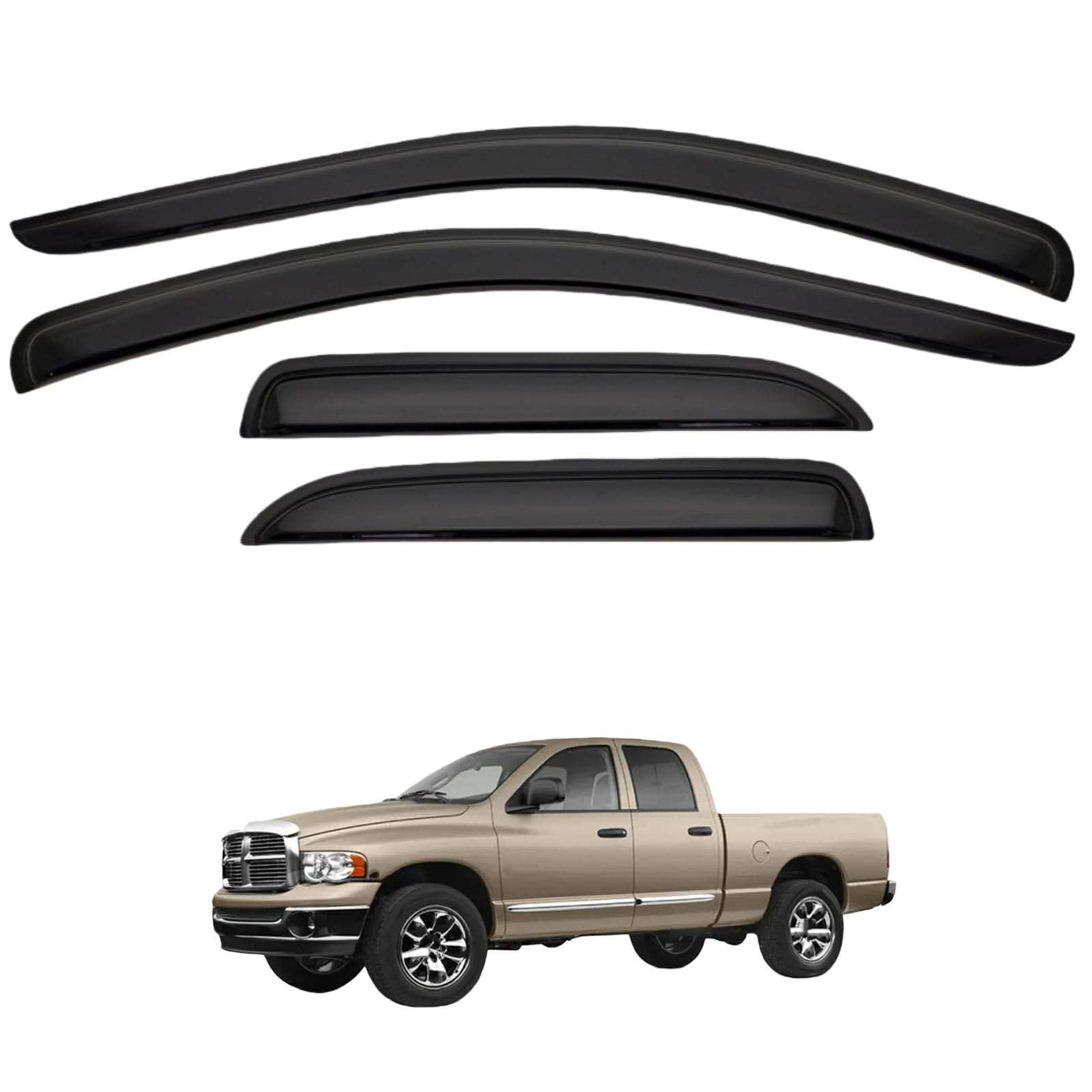 Auto Windabweiser für Dodge Ram RAM 1500 Pickup Truck MK3-DR 2002-2008, Regenschutz Ohne Helle Streifen Auto Seitenfenster Visiere Zubehör