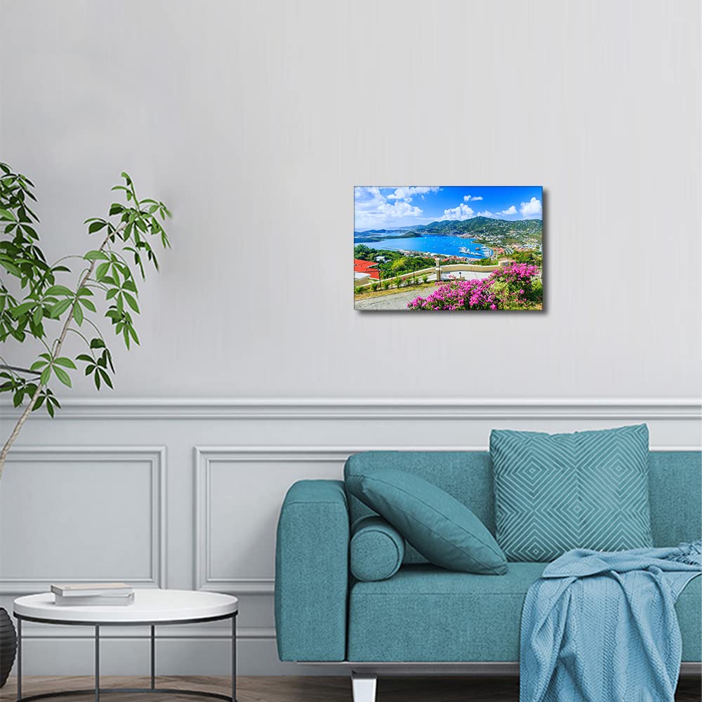 Framed Wall Art Canvas Caribbean St Thomas US Virgin Islands Landscape for Interior Bathroom Living Room Wall Décor Scenery Bed Dining Room Decorative Ready to Hang 8x12inch - Image 3