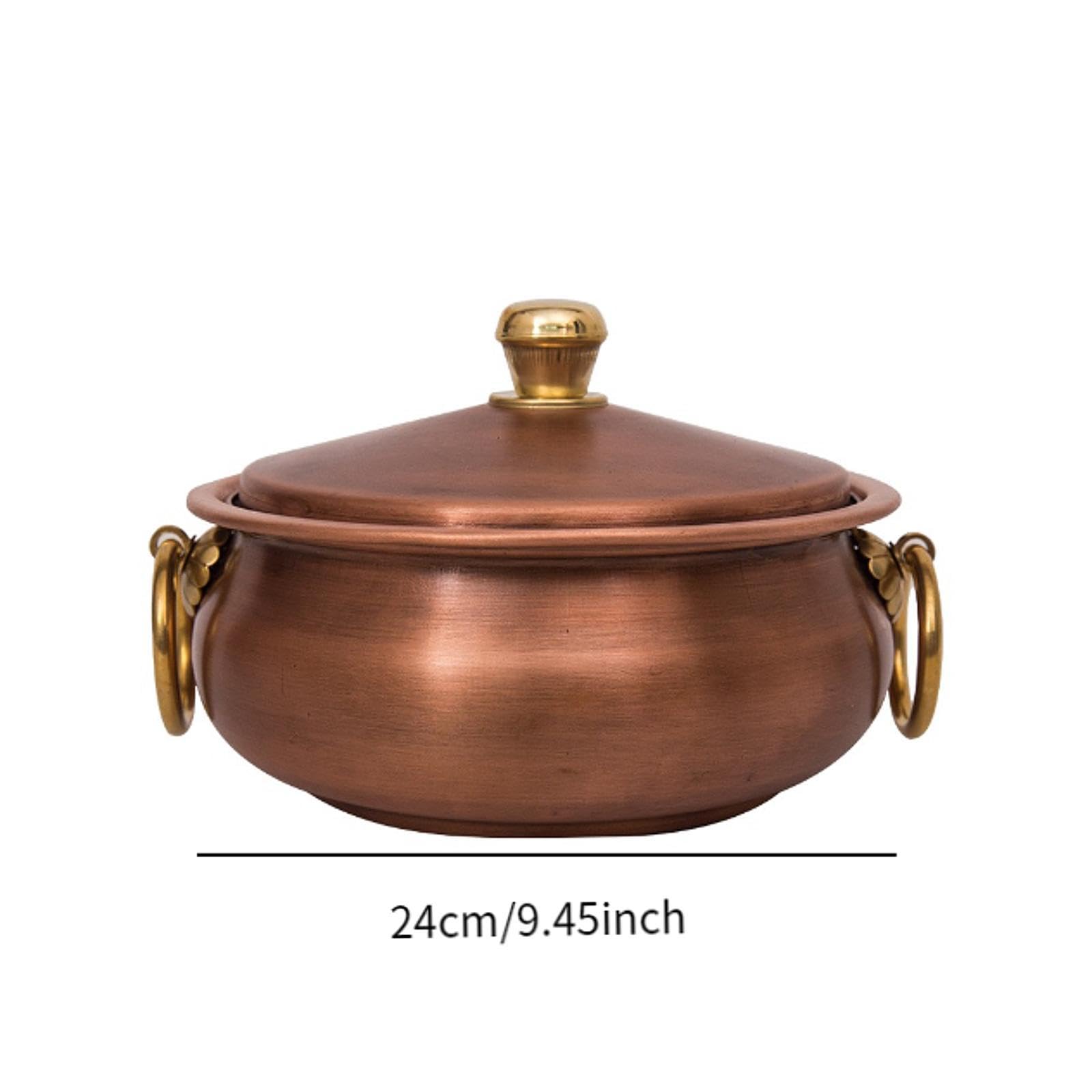 Perfeclan Kupfertopf, Kochgeschirr mit Deckel, Bratpfanne, Kupferkochtopf im Vintage-Stil, binauraler Topf für Picknick, Herd, Haushalt, Kochen zu Hause, 24 cm Durchmesser