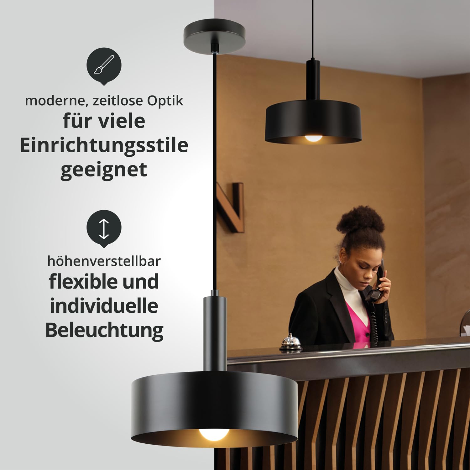 LED Universum - Pendelleuchte Victoria Ø 30cm Metall rund für LED E27 Leuchtmittel max 40W (exklusive) höhenverstellbar bis 150cm Esstisch Wohnzimmer Hängelampe Deckenlampe schwarz 2er Set