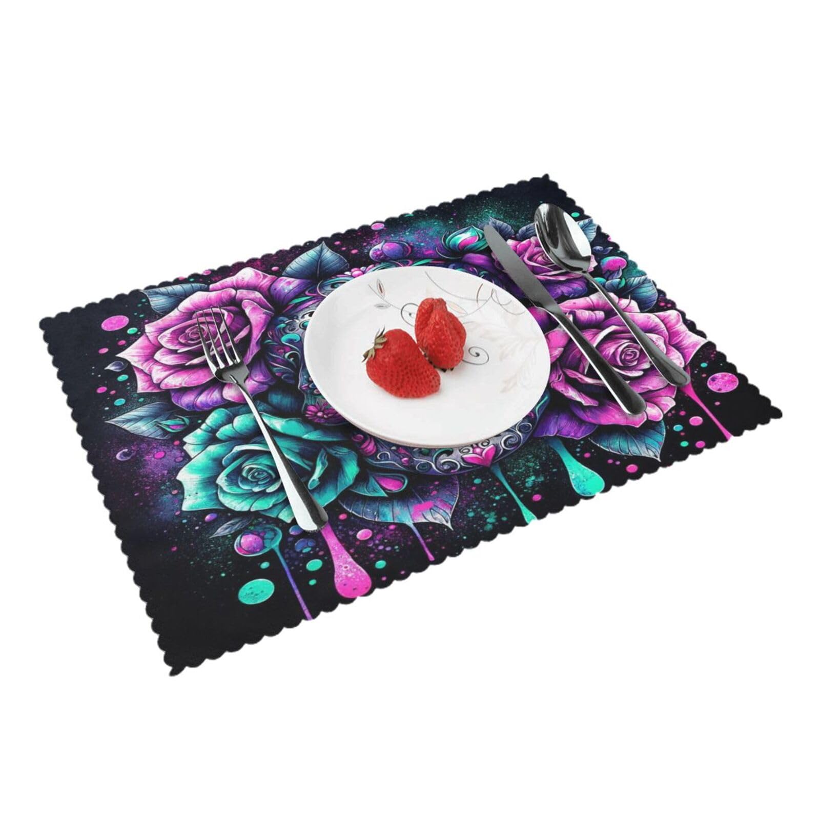 Sugar Skull Rose Day of The Dead Placemats Set of 4 Print Table Mats Place Mats Table Decor for Kitchen Dining 12X18 in