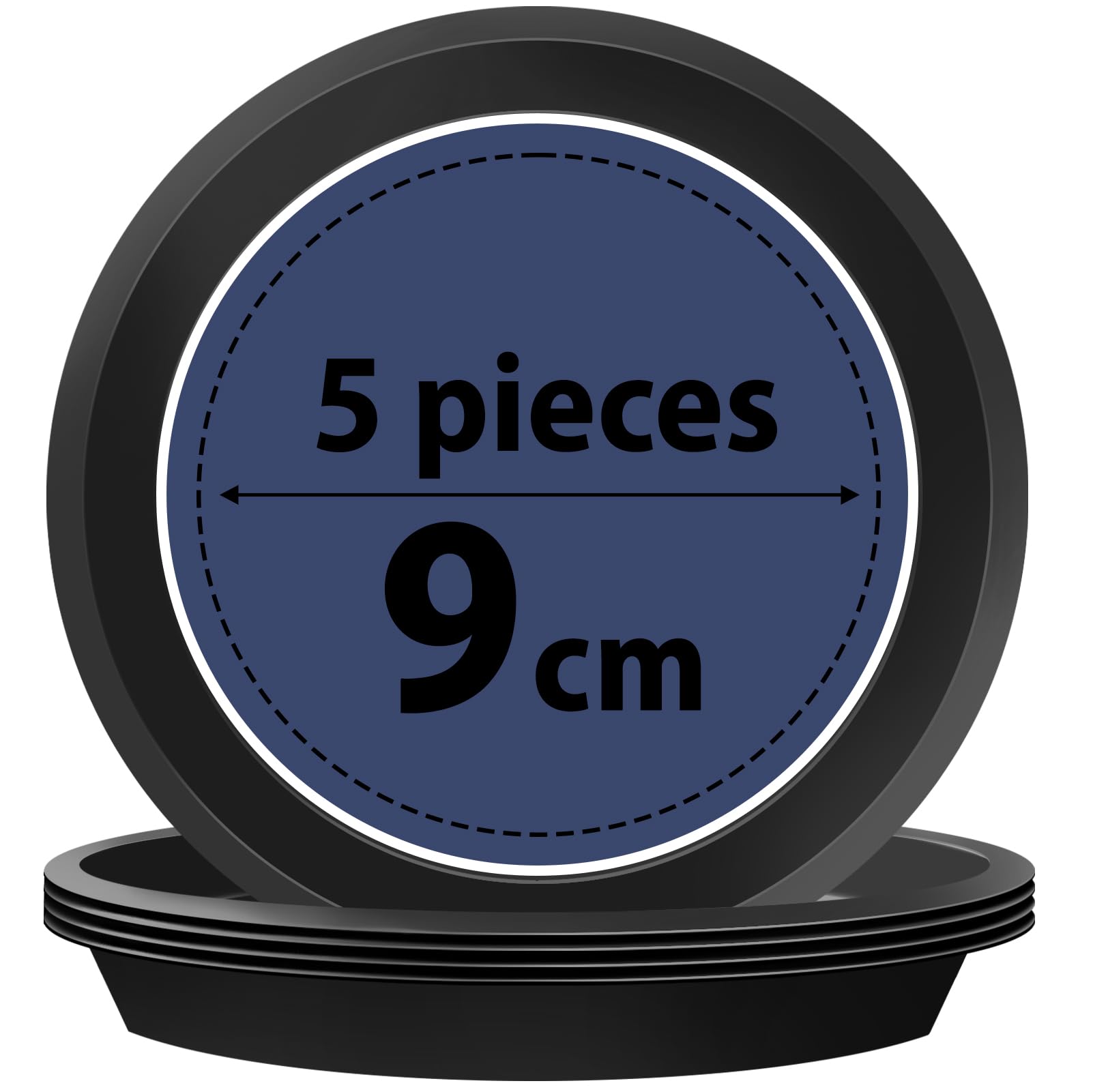 OHiZVZV 5 Pack Round Plant Saucers, Sturdy Plastic Trays for Water Collection, Ideal Bac Jardinage Exterieur, Protects Floors Indoor Outdoor Gardening (4.7 Inch, Black)​