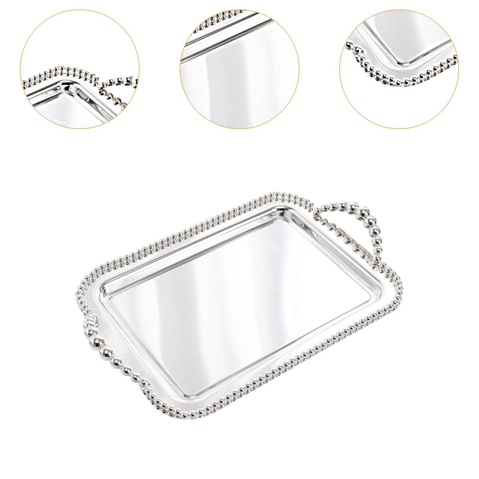 Bandeja Rectangular para Servir, Bandeja Decorativa, Elegante Bandeja para Taza de Té, Bandeja para Postres, Bandeja para Joyas, Bandeja para Alimento, Argén, Individual