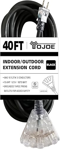 YOJOE Cable de extensión iluminado para exteriores de 40 pies 103 con 3 tomas de corriente, calibre 10, 3 clavijas, cable de extensión negro