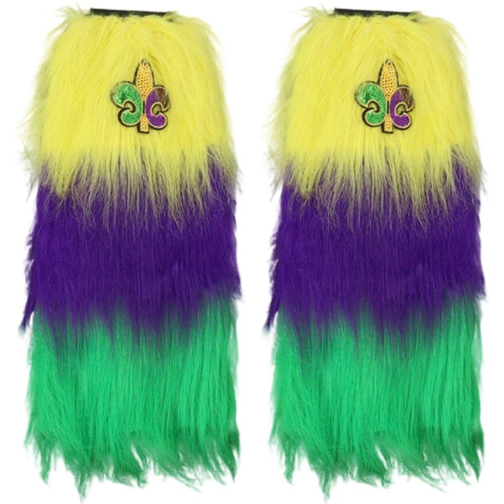 Fituenly Plush Fuzzy Leg Warmers Brazilian Carnival Tricolor Furry Boot Covers, Women's Warm Fuzzy Boot Cuff Boot Sleeves for Party Costumes