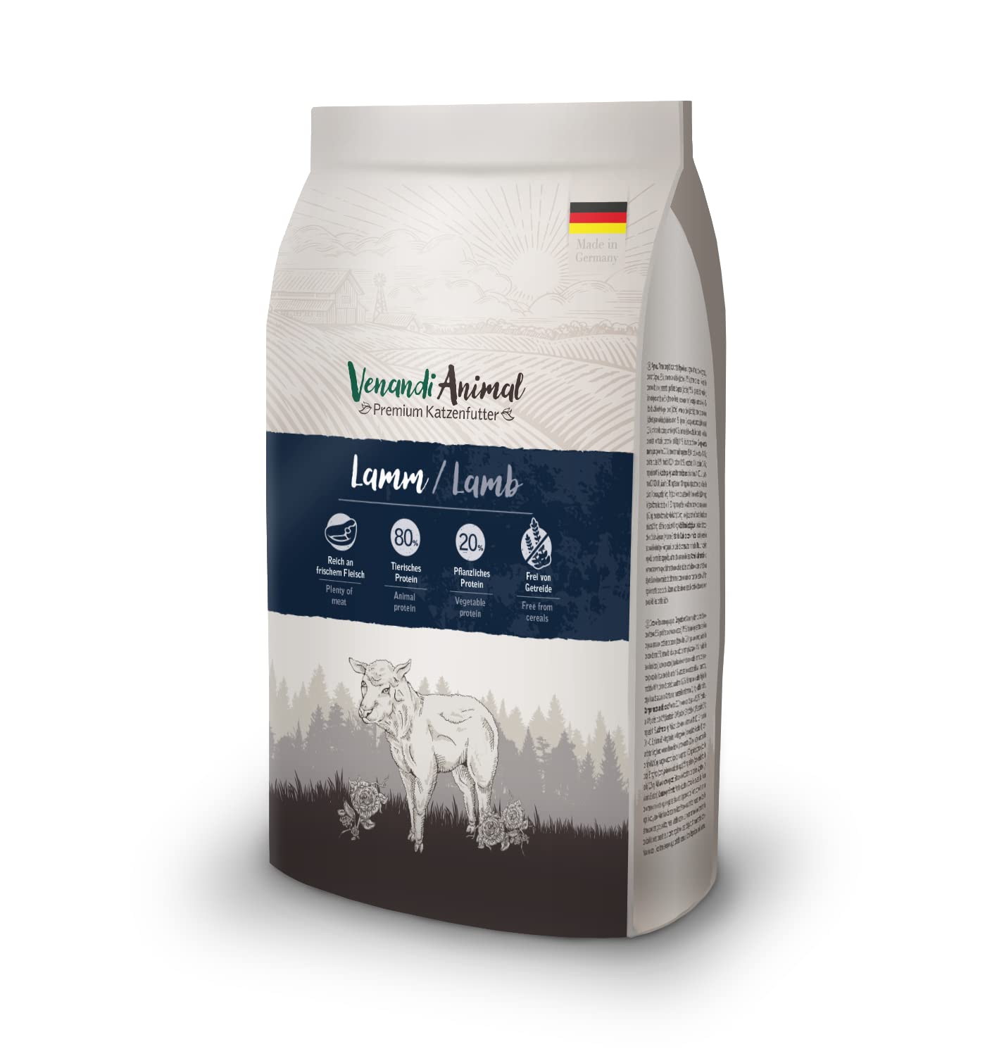 VenandiAnimal Comida de Calidad para gatos - Cordero, con Carne Fresca, Comida Seca, sin Cereales, 1 Paquete (1 x 1,5 kg)