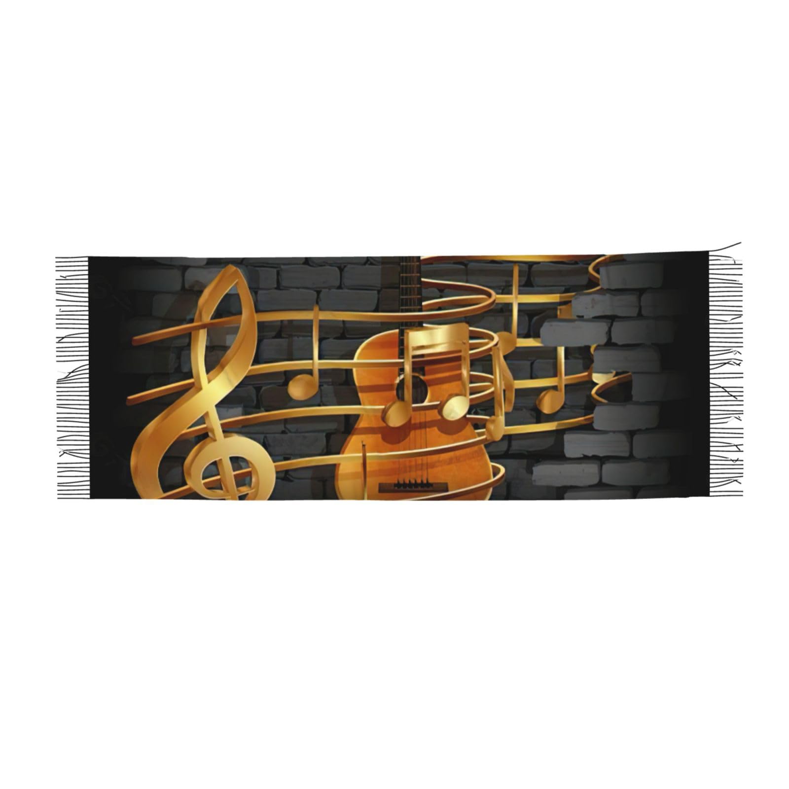 Jejea Women's Black Note Guitar Print Print Faux Cashmere Scarf With Tassels, Soft Warm Winter Scarf, Stylish Wrap For Men