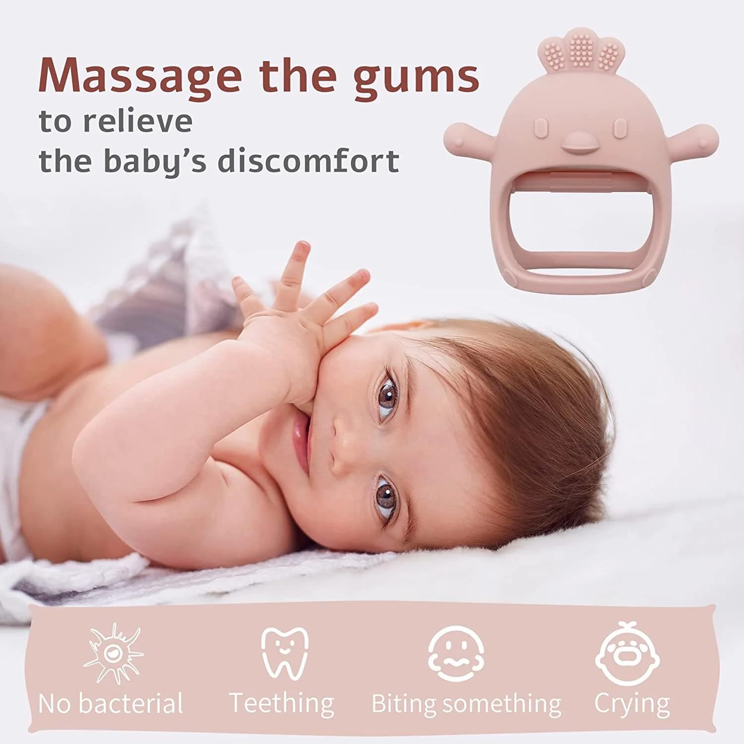 KESI ORNAMENTS Baby Teething Toys, Teethers for Babies 3-6 Months, BPA Free Baby ChewToys, Teether Mitten Teething Toys with Soft Texture for Sensory Exploration and Itching Teething Relief(Peach) - Image 5 thumbnail