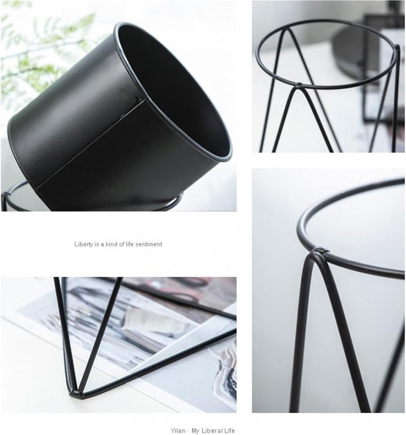 Nordic wrought iron flower shelf flower pot shelf living room floor type balcony flower shelf rack potted plants(D)