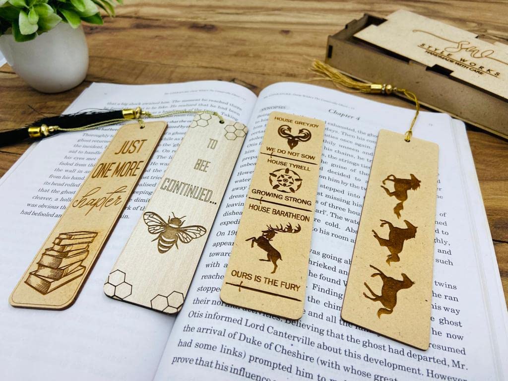 4 Pcs Wooden Bookmarks With Tassels - Handmade Vintage Design Book Lover Gifts In Beautiful Gift Box
