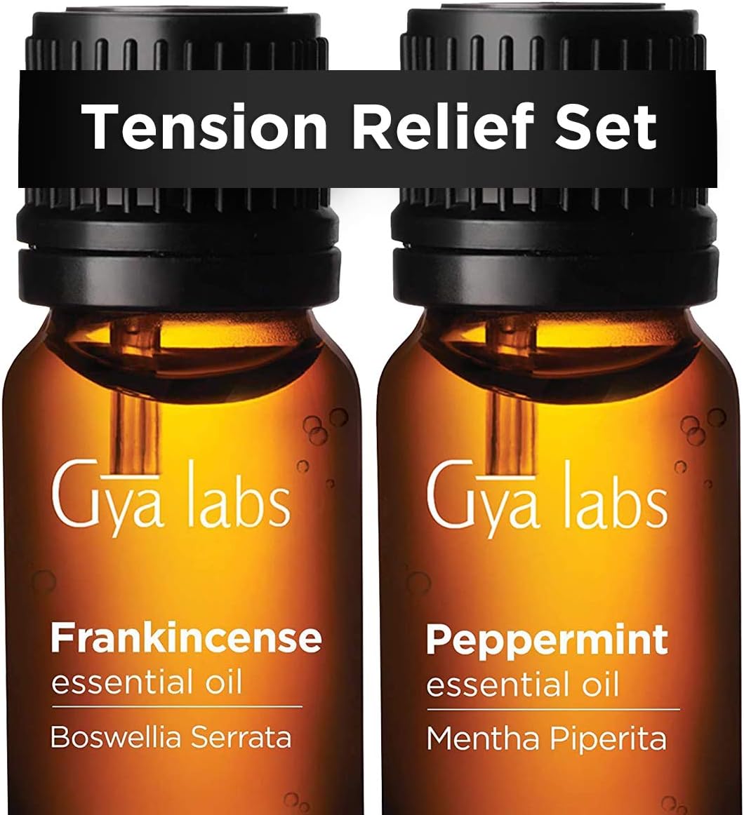 Frankincense Oil for Skin & Peppermint Oil for Hair Growth Set - 100% Pure Therapeutic Grade Essential Oils Set - 2x0.34 fl oz - Gya Labs