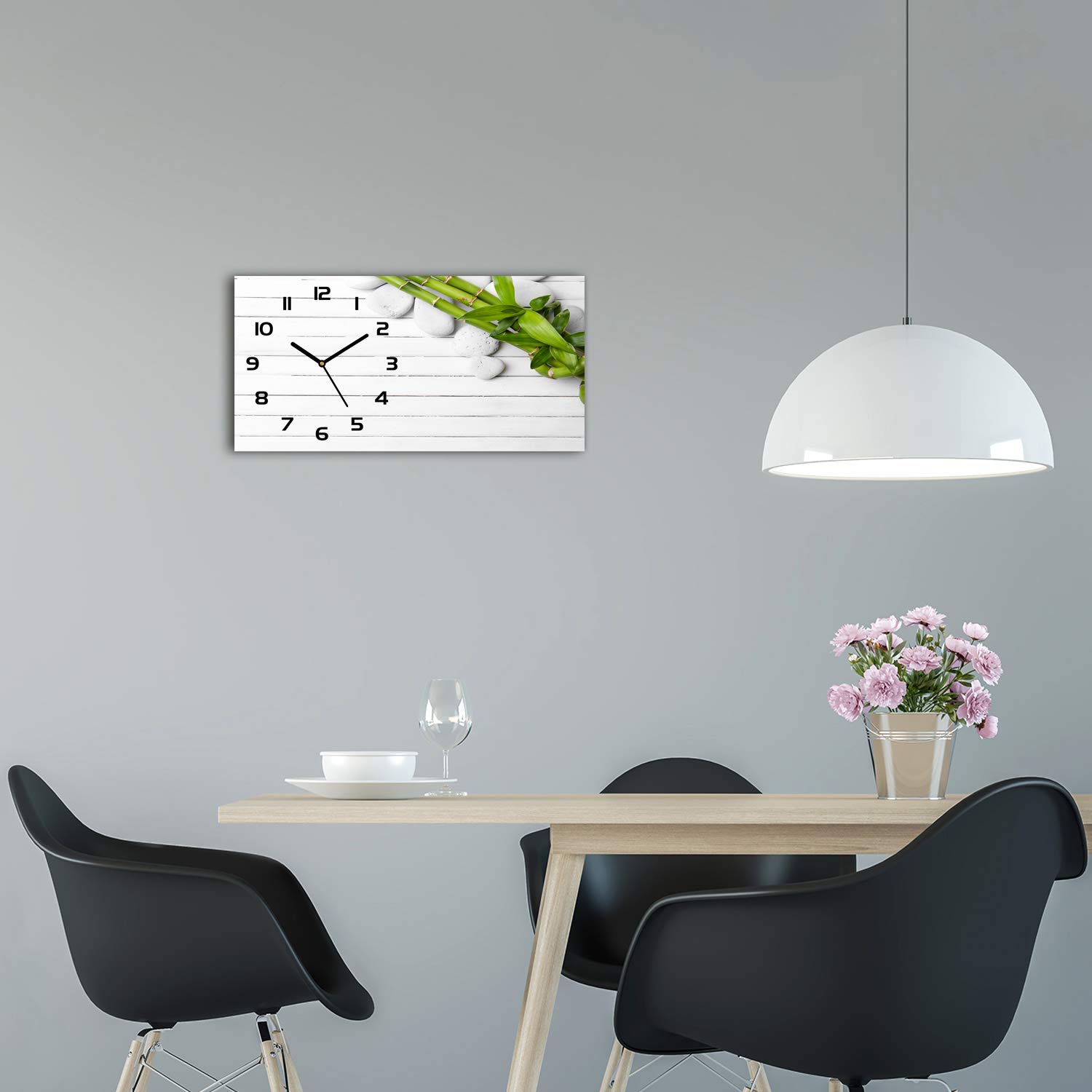 Tulup Wanduhr aus Glas 60x30 cm Glas Uhr Bild Glasuhr Gehärtetes Glas Küchenuhren - Schwarze Zeiger - Bambus