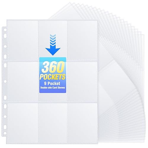 360 Pockets Binder Card Sleeves Double-Sided 9 Pocket Trading Card Pages for 3 Ring Binder, Clear Plastic Pages Sleeves for Sport Cards, Business Cards, Game Cards, Photos (20 Pack) - 20 Pcs2