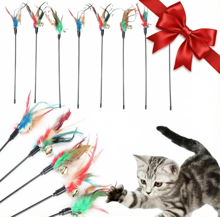 BAOSROY Katzenspielzeug Feder,8pcs Katzenspielzeug,Katzenangel Feder,Katzenangel,Katzenangels Stabil,Interaktives Katzenspielzeug,Interaktives Katzen...