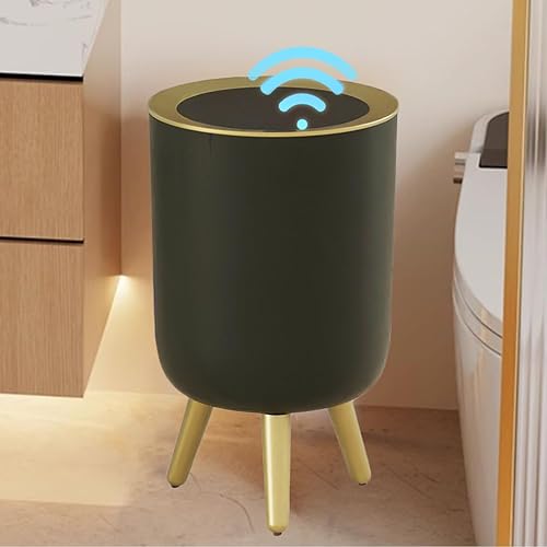 Yatmung Bote de basura de baño sin contacto con tapa, cubo de basura con sensor de movimiento, cesta de basura para dormitorio, sala de estar,